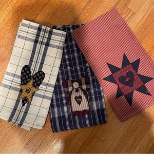Set of Three Decorative Plaid Kitchen Towels 100% Cotton